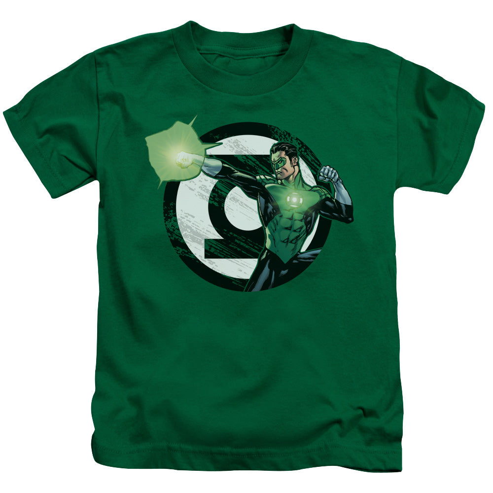 Justice League Blasting Logo Juvenile Kids Youth T Shirt Kelly Green Officially Licensed