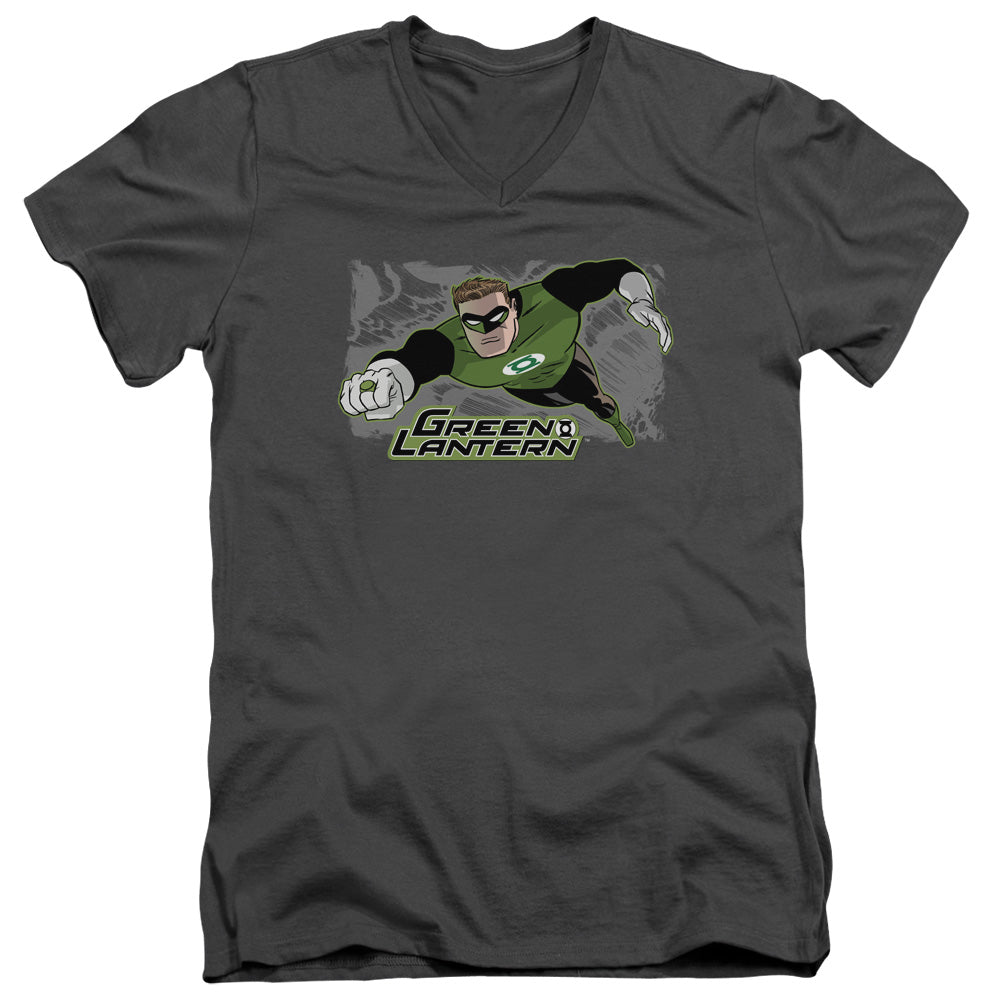 Justice League Space Cop Mens Slim Fit V-Neck T Shirt Charcoal Officially Licensed