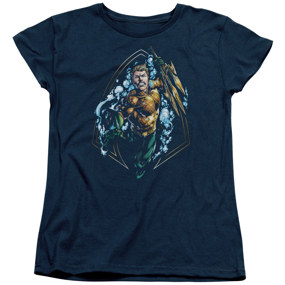 Justice League Thrashing Womens T Shirt Navy Blue Blue Officially Licensed