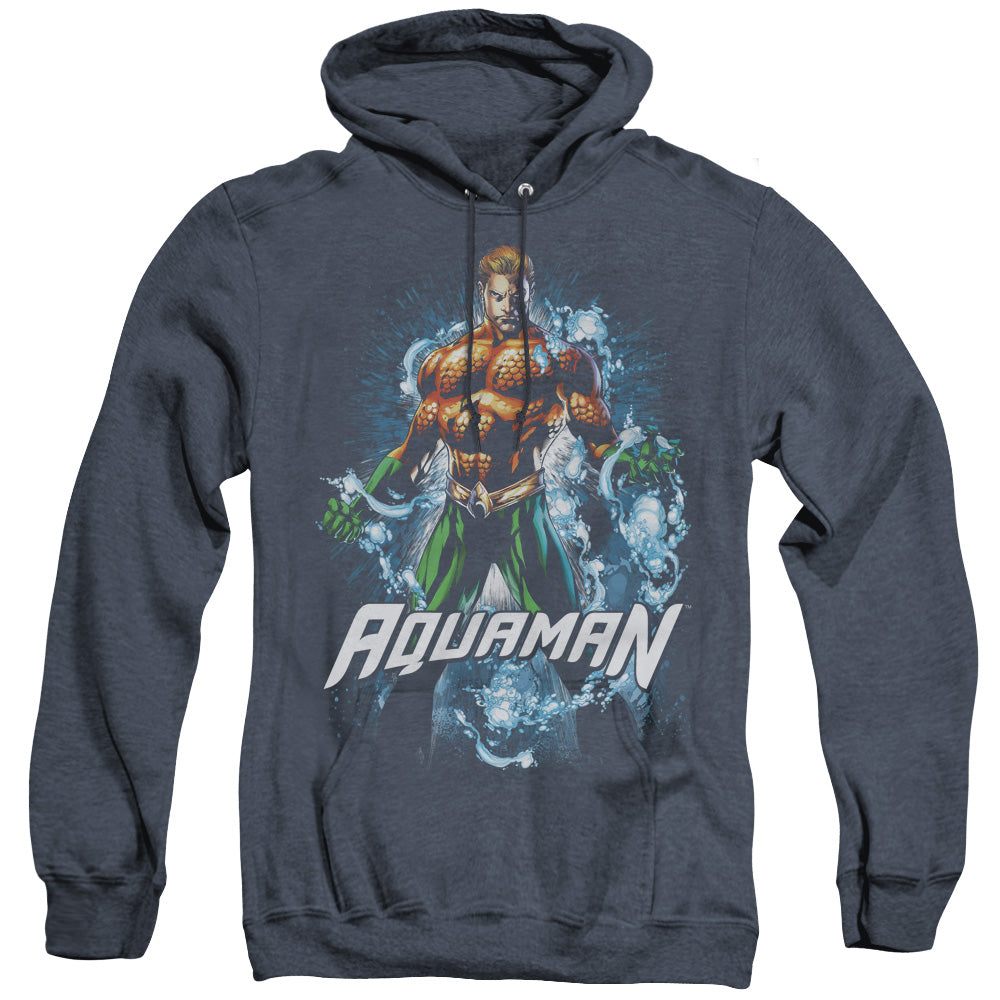 Justice League Water Powers Heather Mens Hoodie Navy Blue Blue Officially Licensed