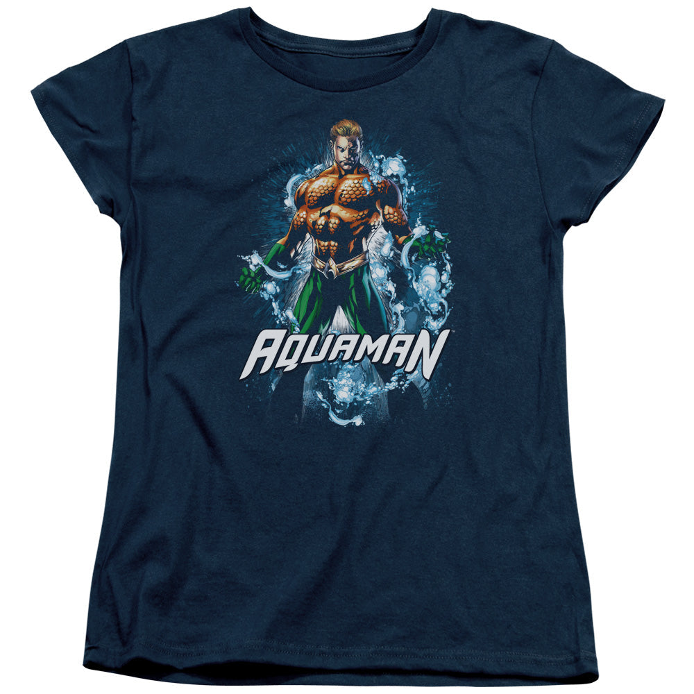 Justice League Water Powers Womens T Shirt Navy Blue Blue Officially Licensed