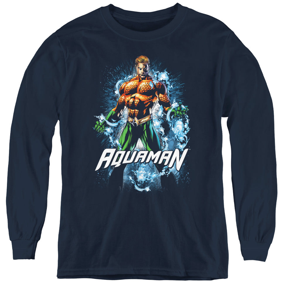 Justice League Water Powers Long Sleeve Kids Youth T Shirt Navy Blue Blue Officially Licensed