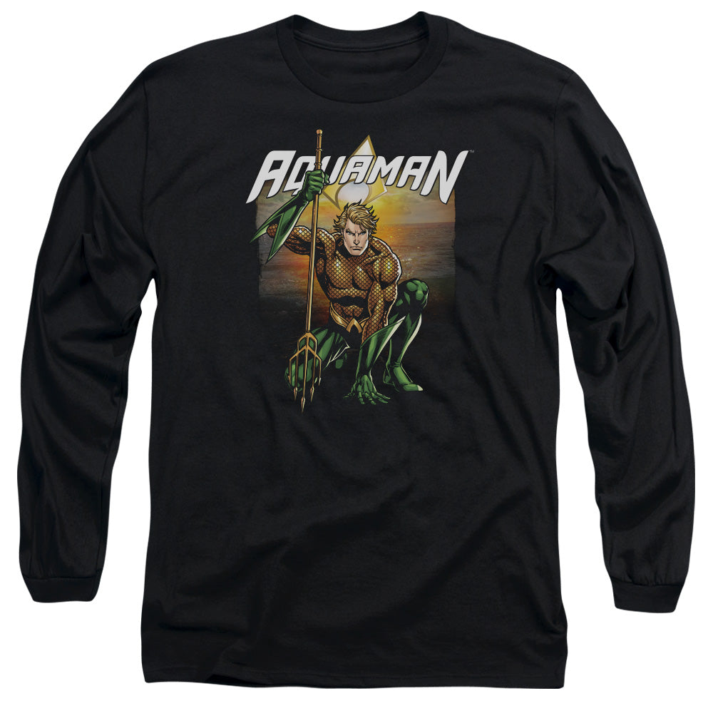 Justice League Beach Sunset Mens Long Sleeve Shirt Black Officially Licensed