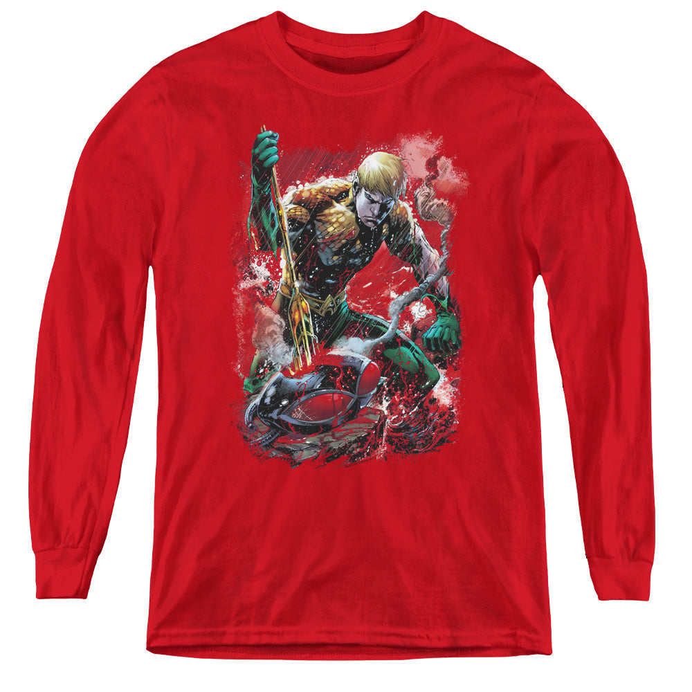 Justice League Finished Long Sleeve Kids Youth T Shirt Red Officially Licensed