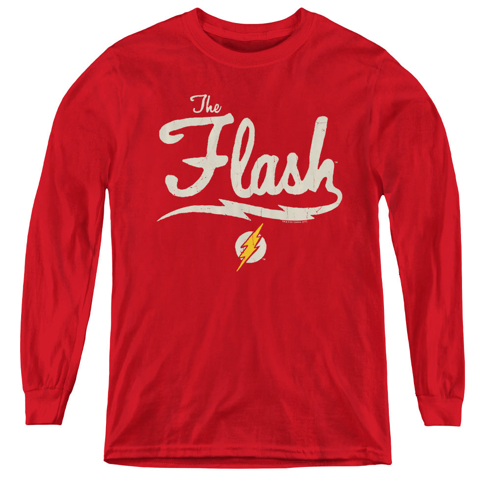 Justice League Old School Flash Long Sleeve Kids Youth T Shirt Red Officially Licensed