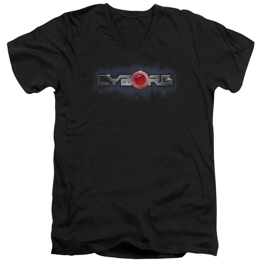 Justice League Cyborg Title Mens Slim Fit V-Neck T Shirt Black Officially Licensed