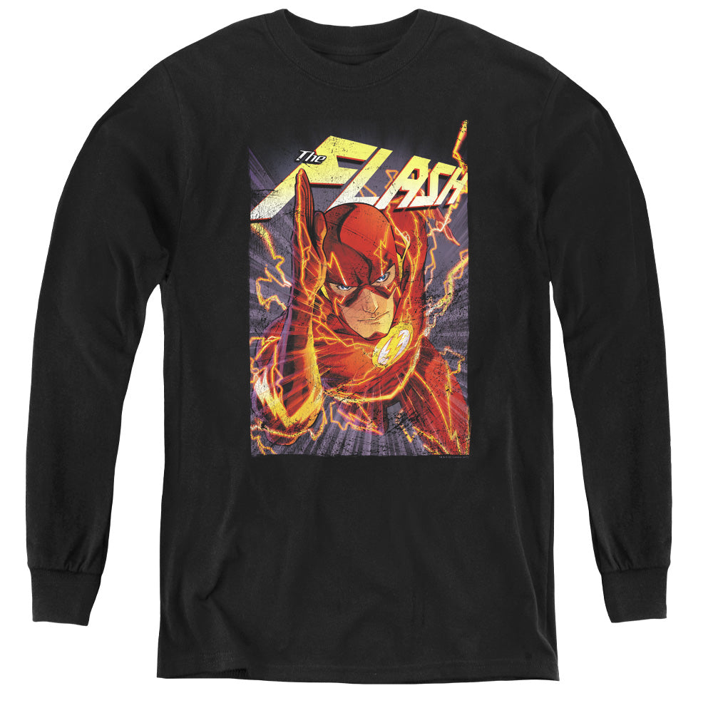 Justice League Flash One Long Sleeve Kids Youth T Shirt Black Officially Licensed