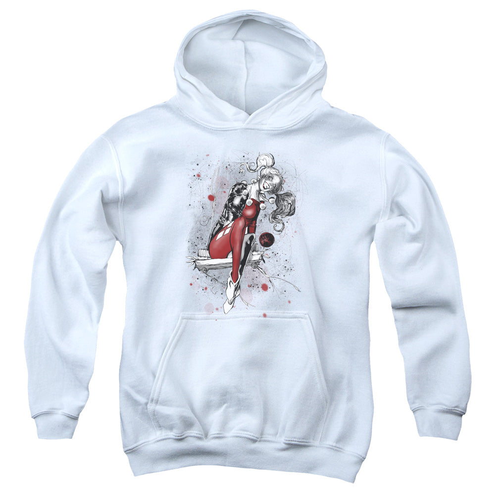 Justice League Harley Sketch Kids Youth Hoodie White Officially Licensed