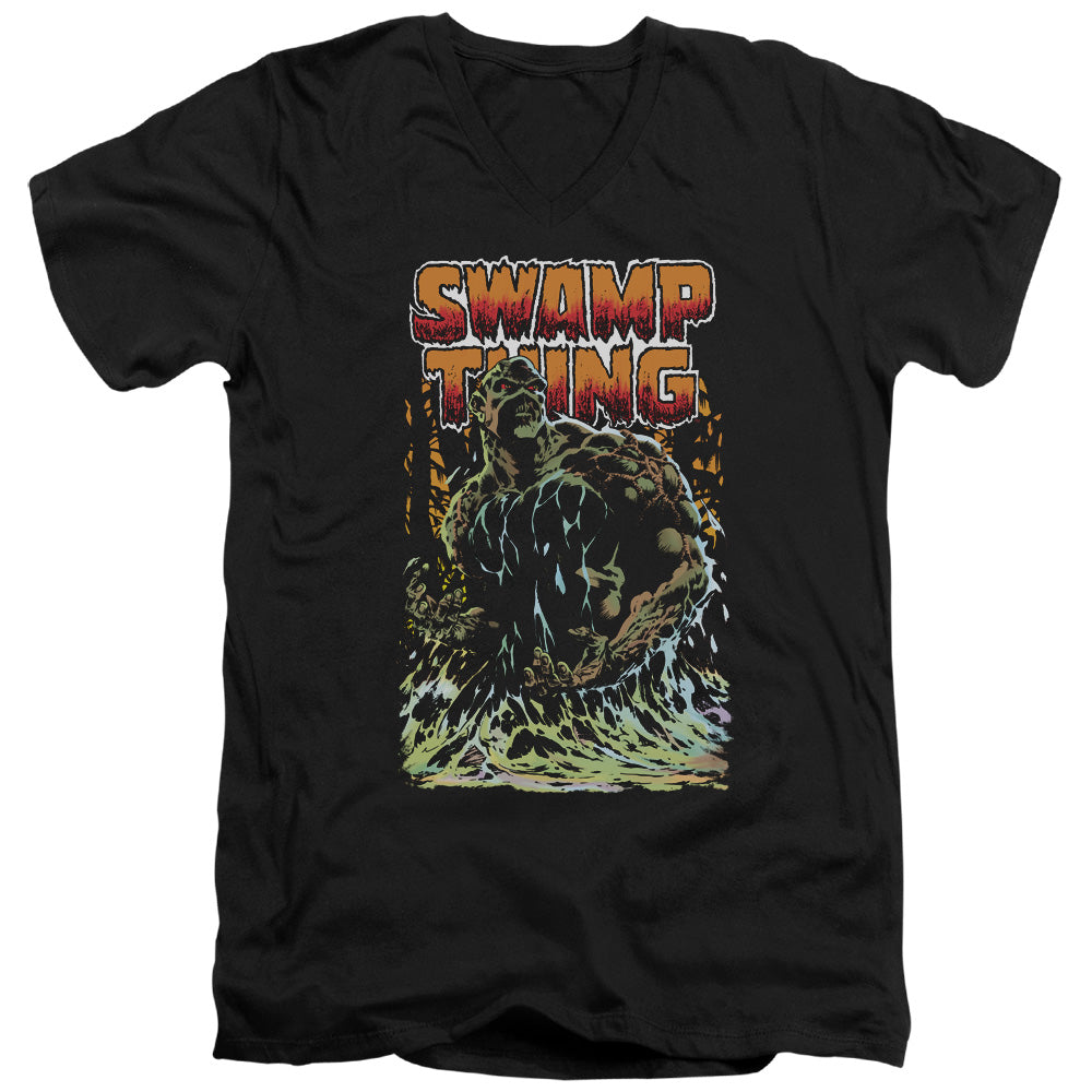 Justice League Swamp Thing Mens Slim Fit V-Neck T Shirt Black Officially Licensed