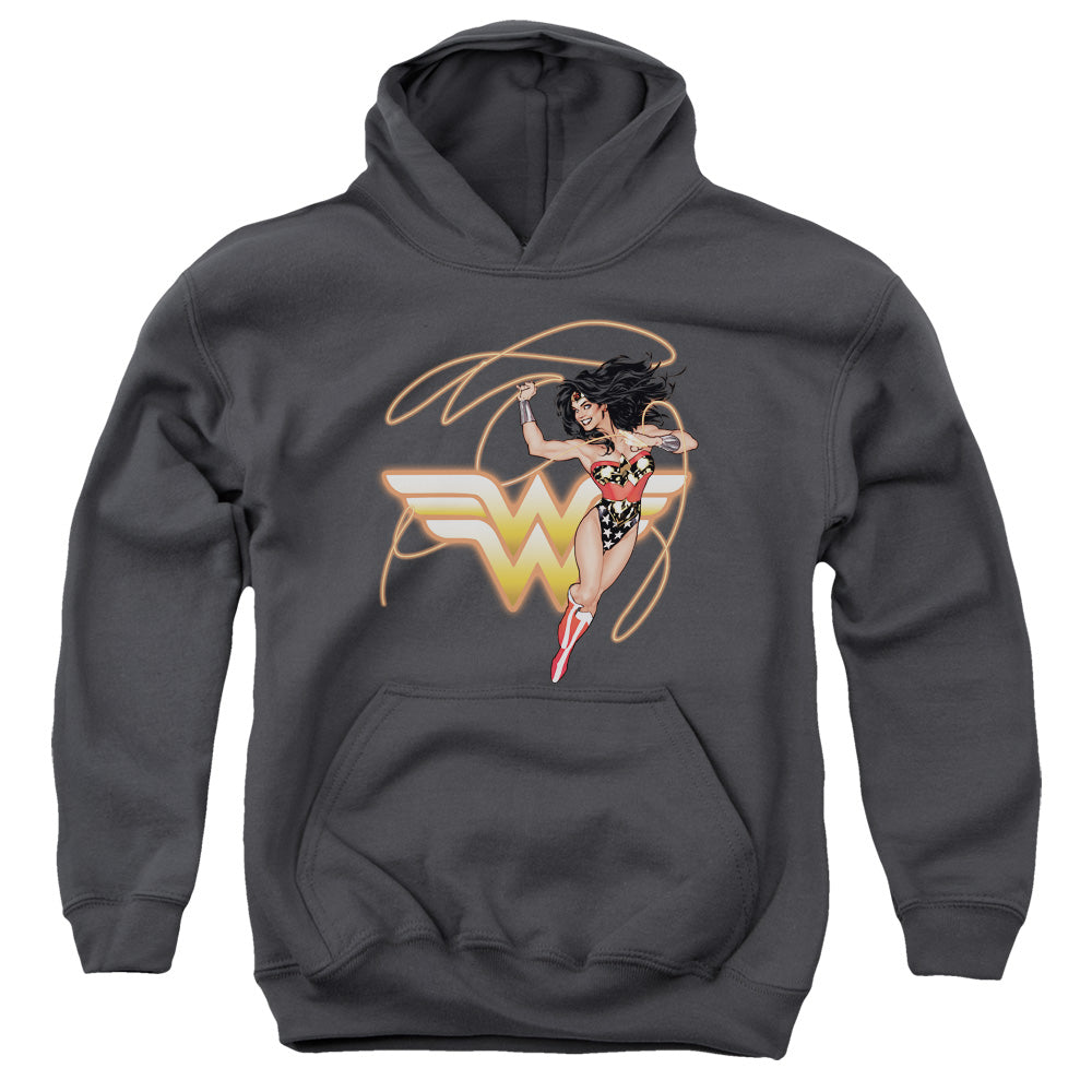 Justice League Glowing Lasso Kids Youth Hoodie Charcoal Officially Licensed