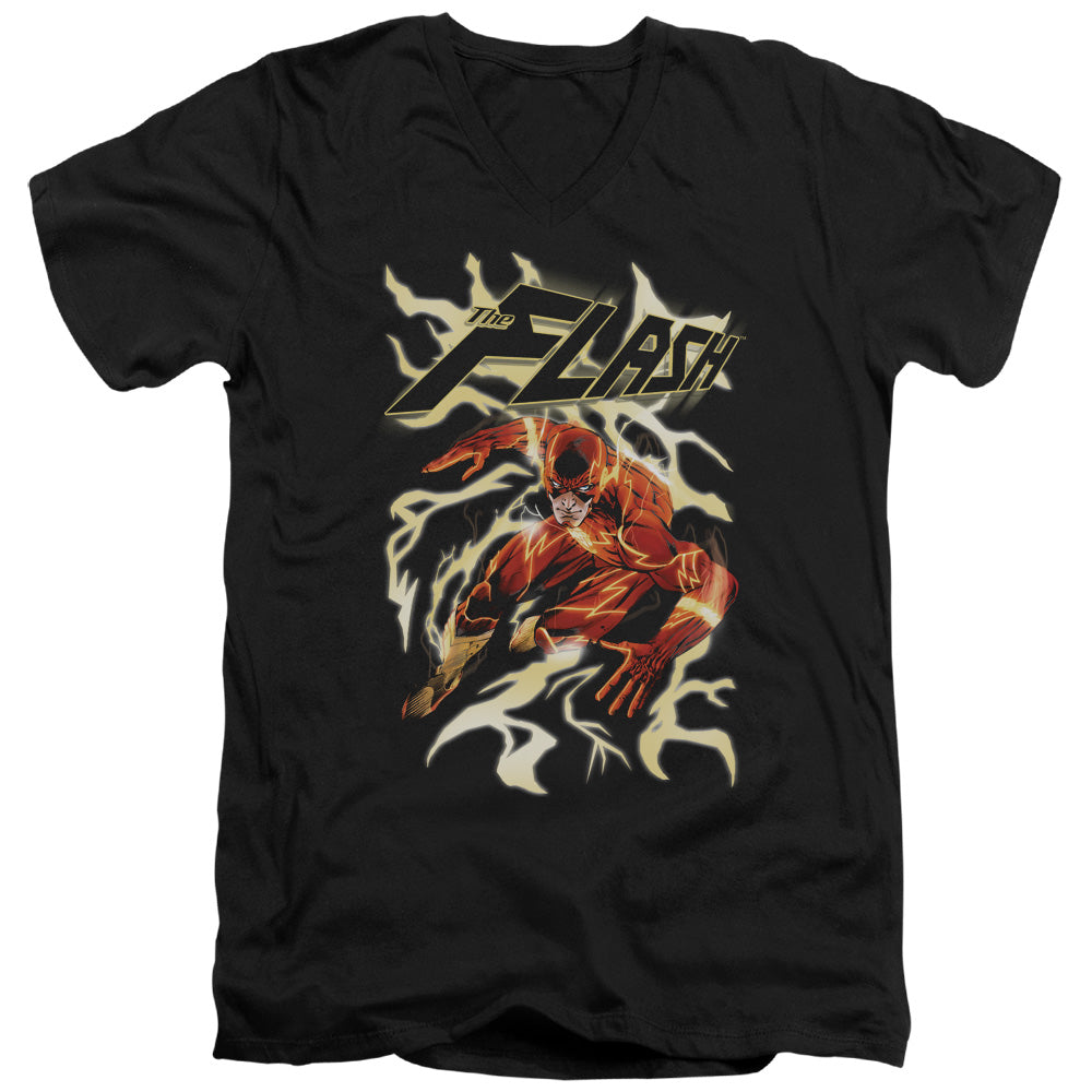 Justice League Electric Run Mens Slim Fit V-Neck T Shirt Black Officially Licensed