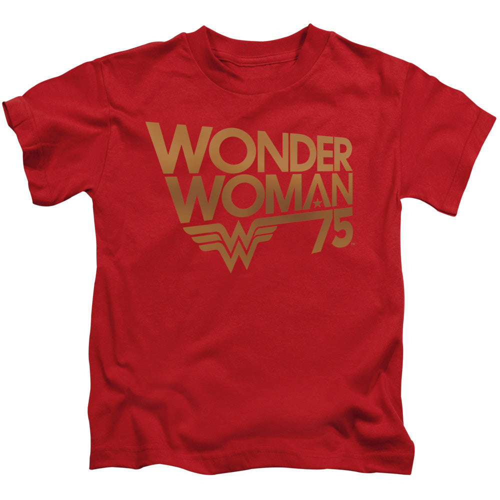 Wonder Woman Wonder Woman 75th Anniversary Gold Logo Juvenile Kids Youth T Shirt Red Officially Licensed