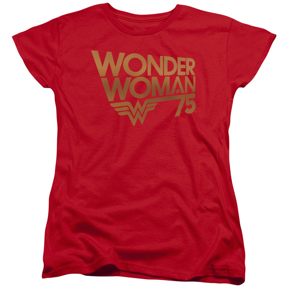 Wonder Woman Wonder Woman 75th Anniversary Gold Logo Womens T Shirt Red Officially Licensed