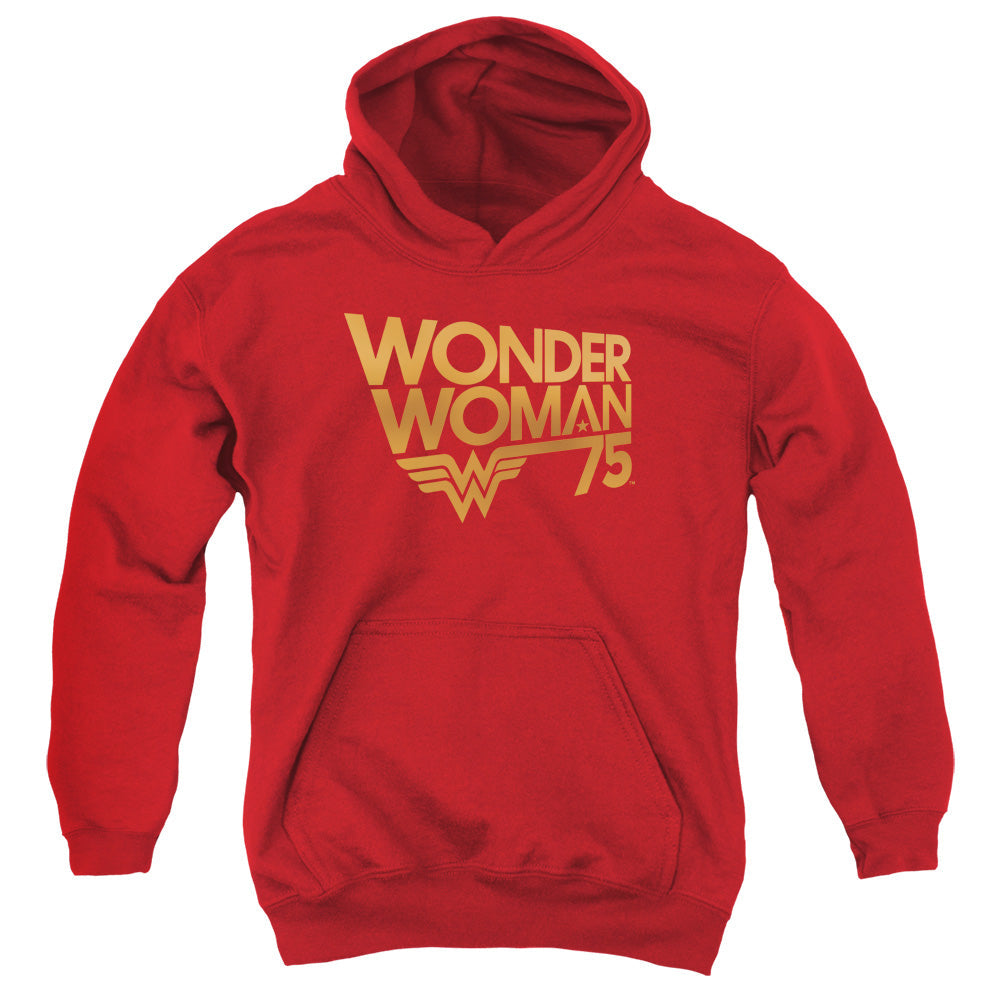 Wonder Woman Wonder Woman 75th Anniversary Gold Logo Kids Youth Hoodie Red Officially Licensed