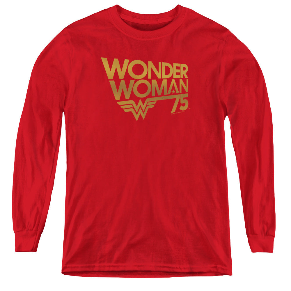 Wonder Woman Wonder Woman 75th Anniversary Gold Logo Long Sleeve Kids Youth T Shirt Red Officially Licensed