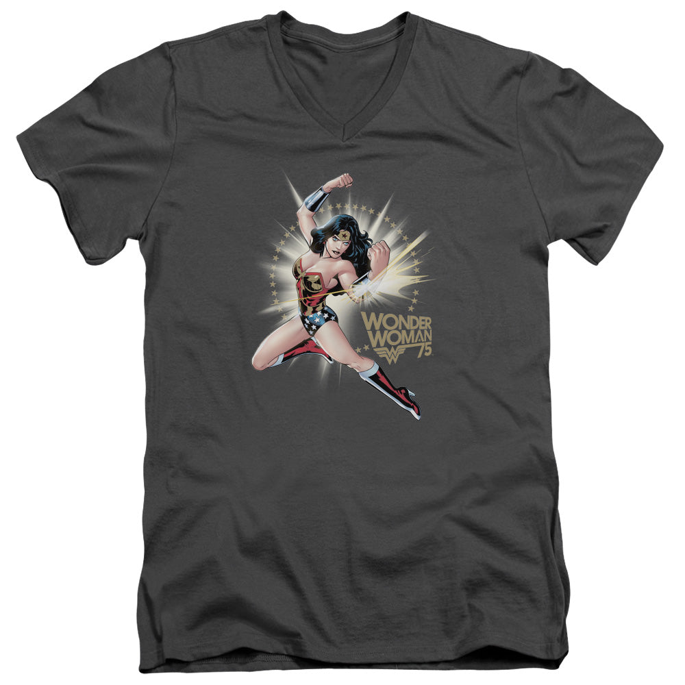 Wonder Woman Ww75 the Bracelets of Submission Mens Slim Fit V-Neck T Shirt Charcoal Officially Licensed