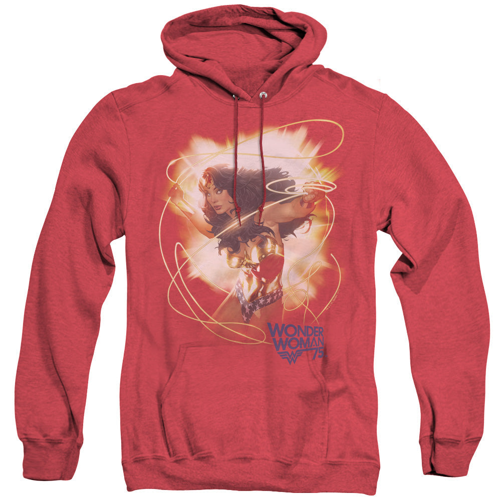 Wonder Woman 75th Burst Heather Mens Hoodie Red Officially Licensed