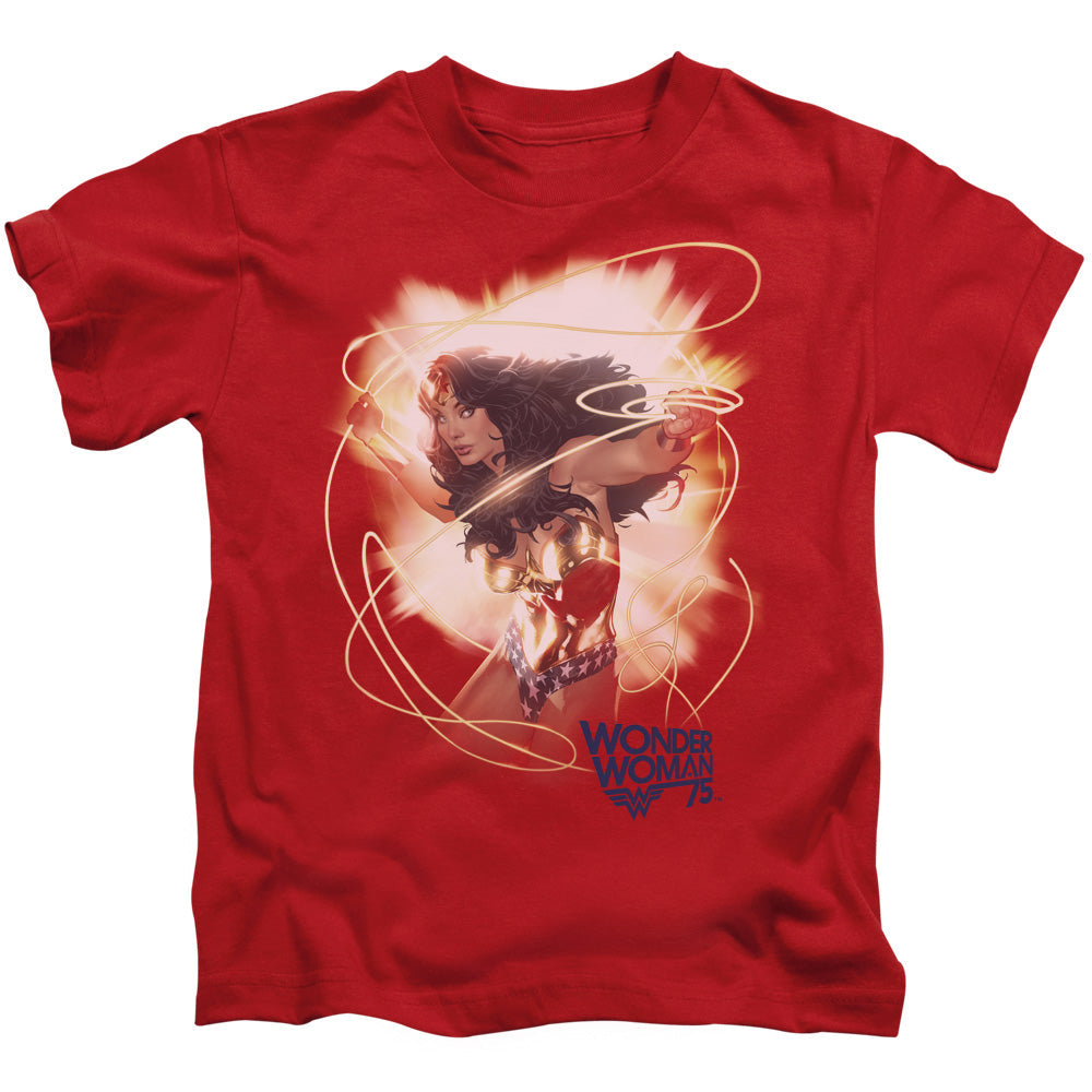 Wonder Woman 75th Burst Juvenile Kids Youth T Shirt Red Officially Licensed