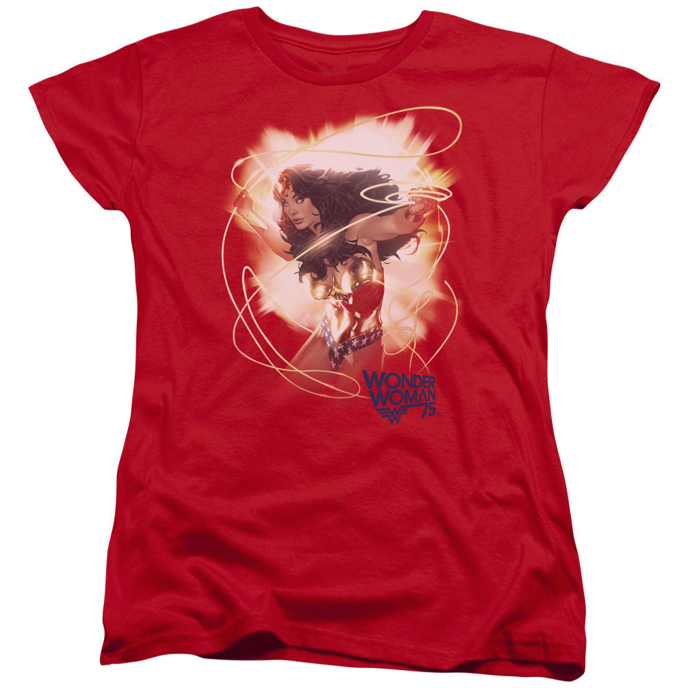 Wonder Woman 75th Burst Womens T Shirt Red Officially Licensed