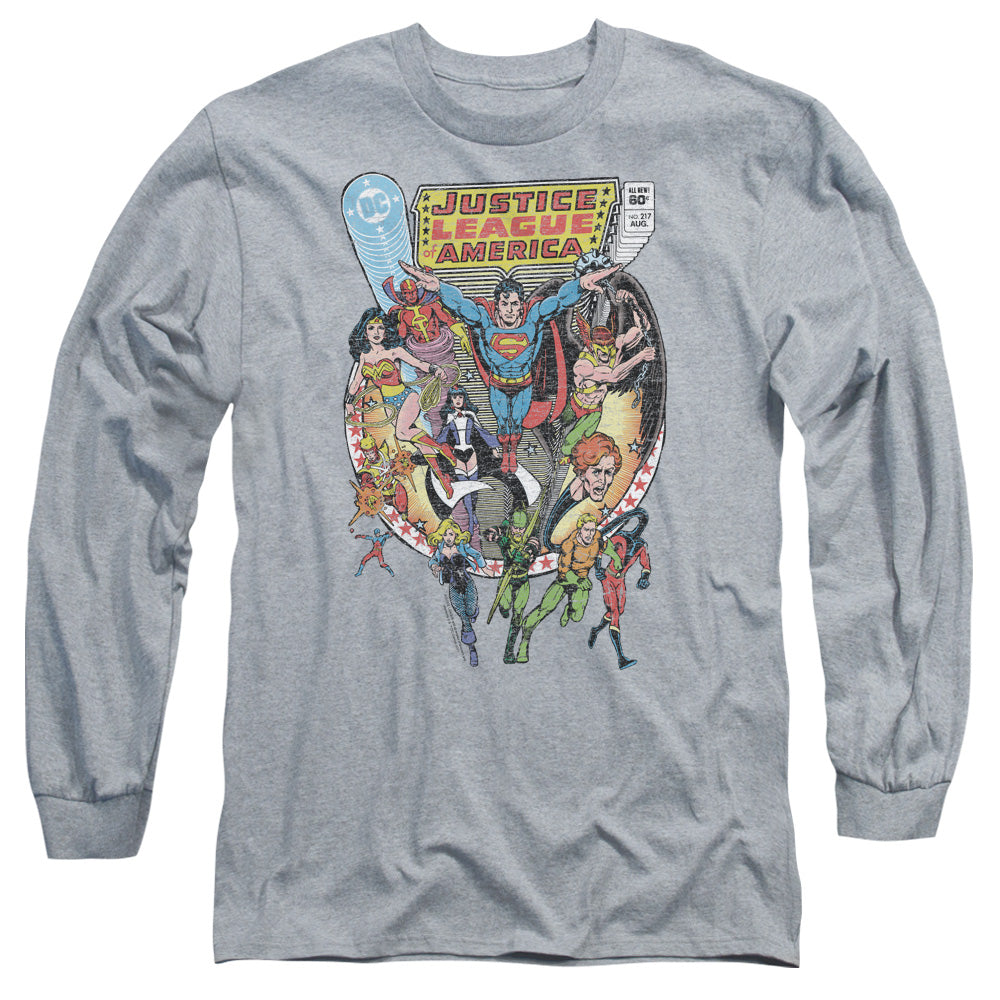 Justice League Team Up Mens Long Sleeve Shirt Athletic Heather Officially Licensed