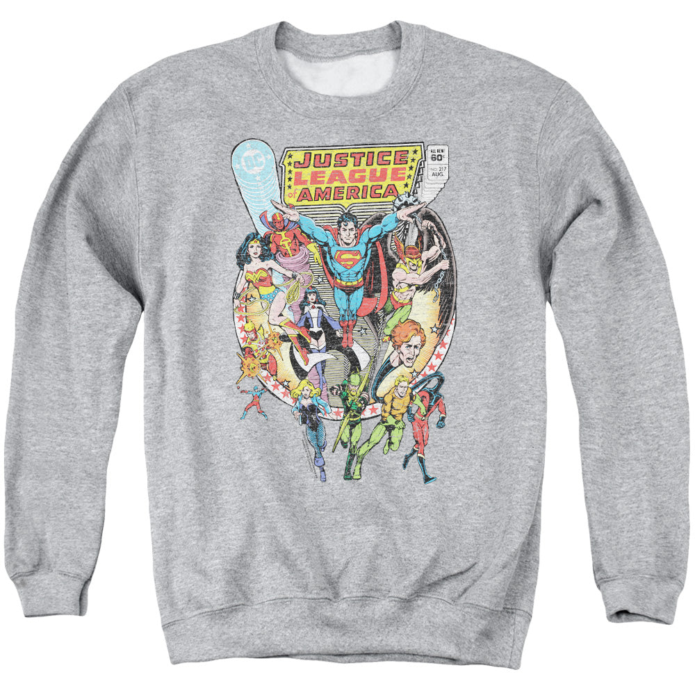 Justice League Of America Team Up Mens Crewneck Sweatshirt Athletic Heather Officially Licensed