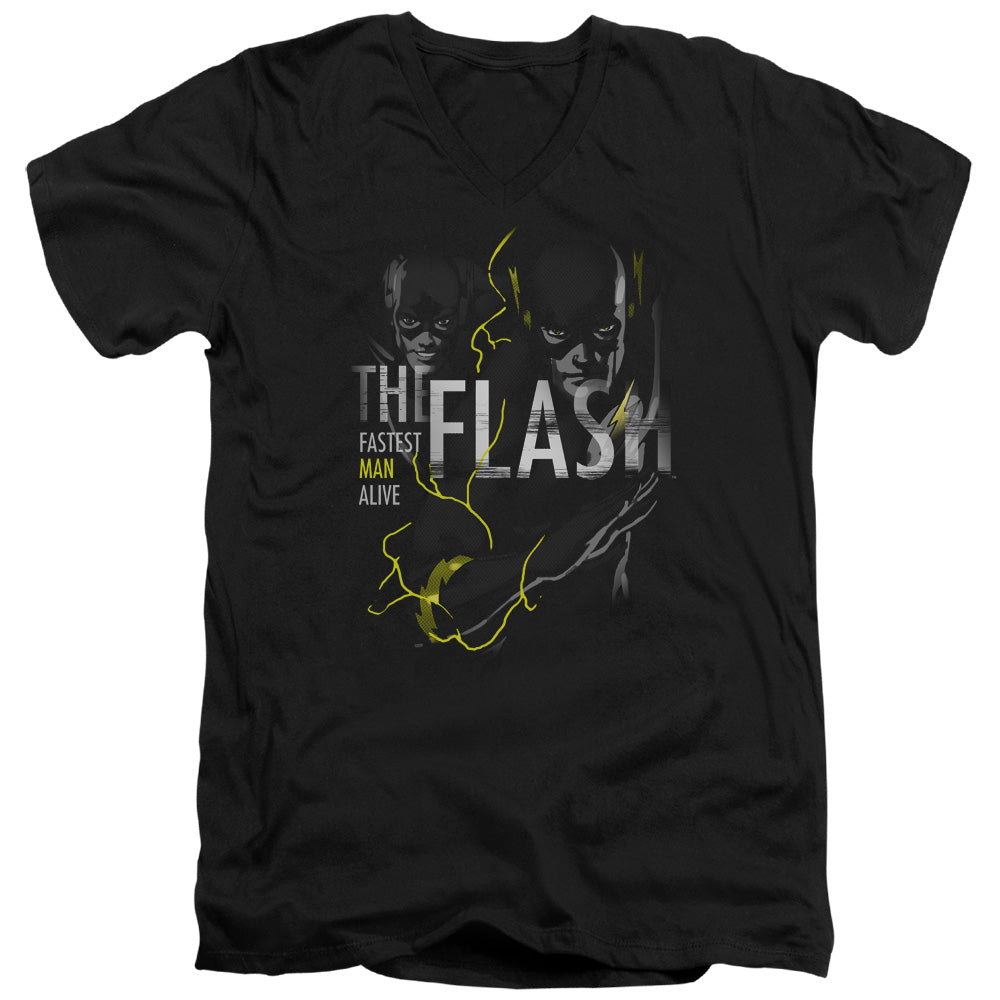 Dc Flash Bold Flash Mens Slim Fit V-Neck T Shirt Black Officially Licensed
