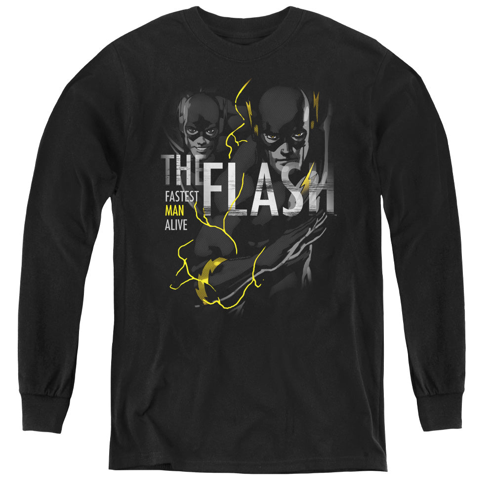 Dc Flash Bold Flash Long Sleeve Kids Youth T Shirt Black Officially Licensed