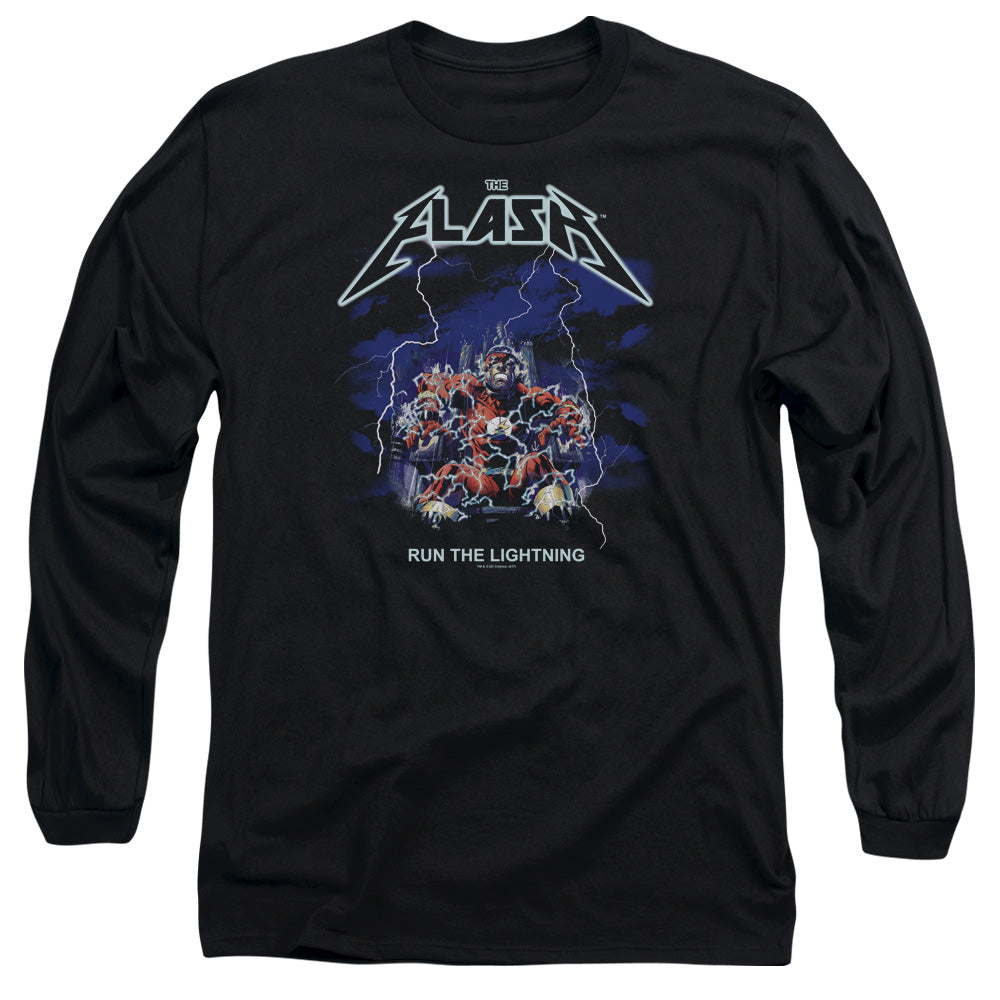 Dc Flash Run The Lightning Mens Long Sleeve Shirt Black Officially Licensed Officially Licensed