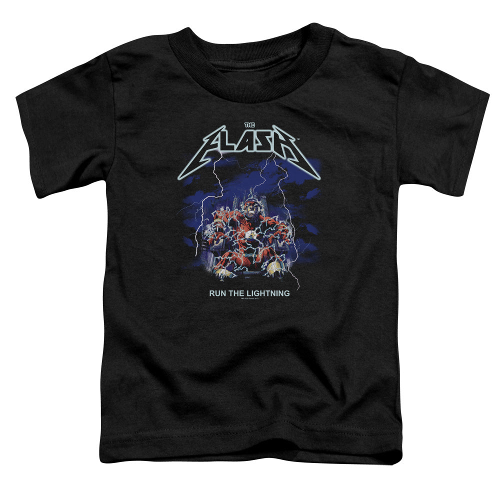 Dc Flash Run the Lightning Toddler Kids Youth T Shirt Black Officially Licensed