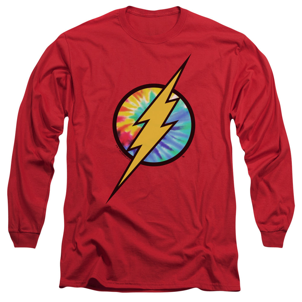 Dc Flash Tie Dye Flash Logo Mens Long Sleeve Shirt Red Officially Licensed Officially Licensed