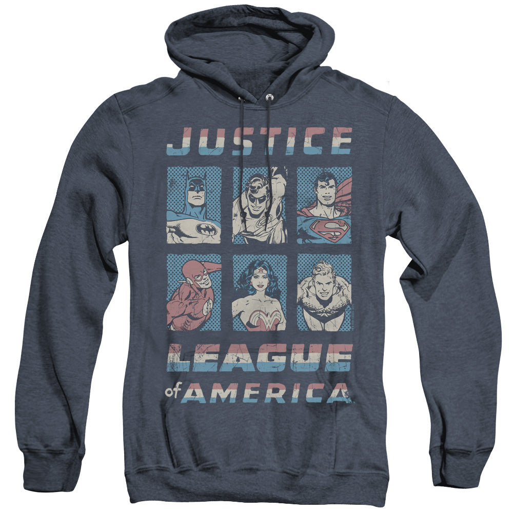 Justice League American League Heather Mens Hoodie Navy Blue Blue Officially Licensed