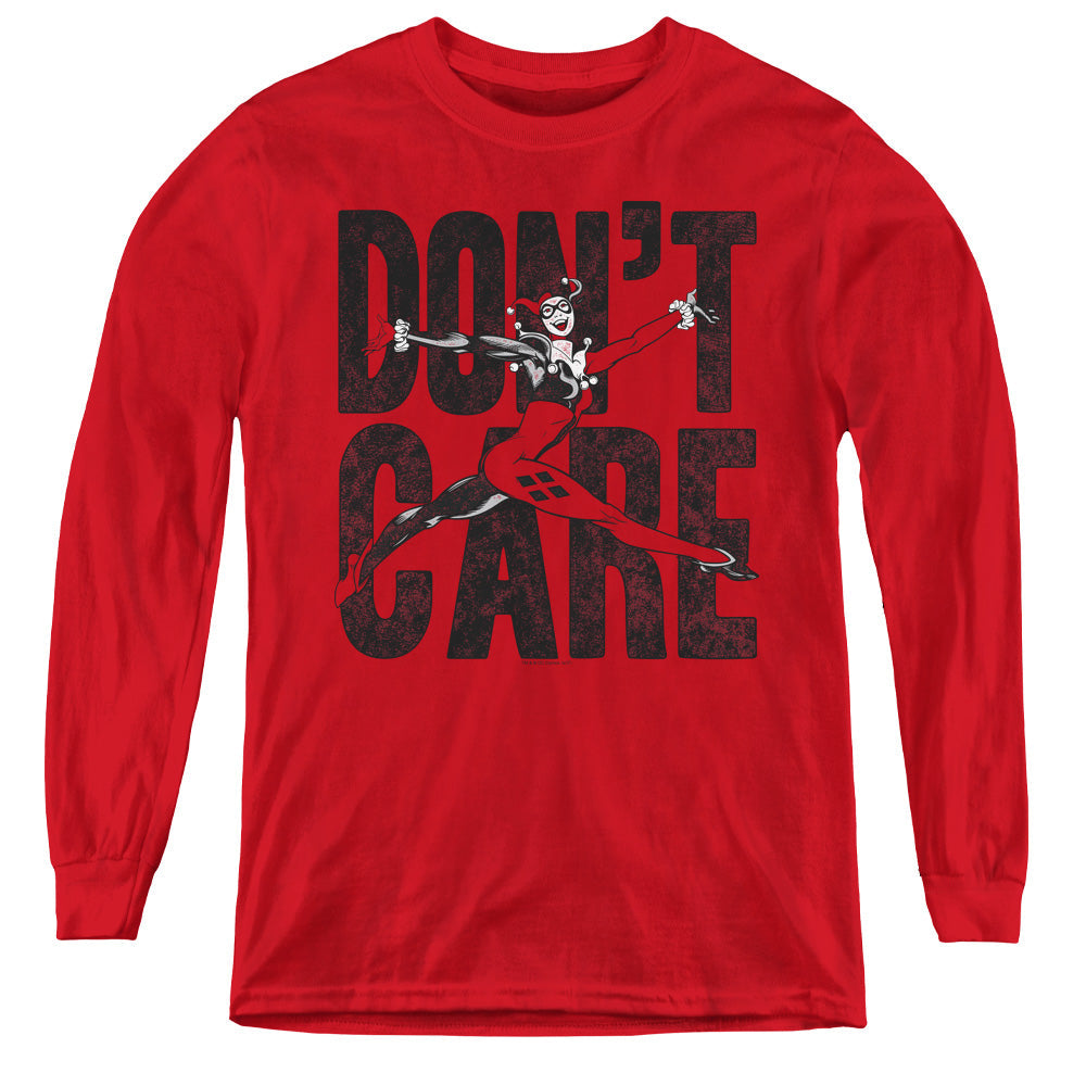 Justice League Don’t Care Long Sleeve Kids Youth T Shirt Red Officially Licensed