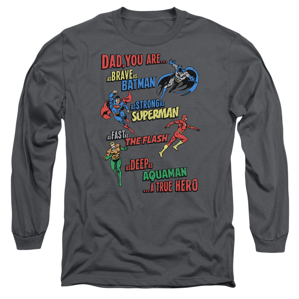 Justice League Dad Hero Mens Long Sleeve Shirt Charcoal Officially Licensed