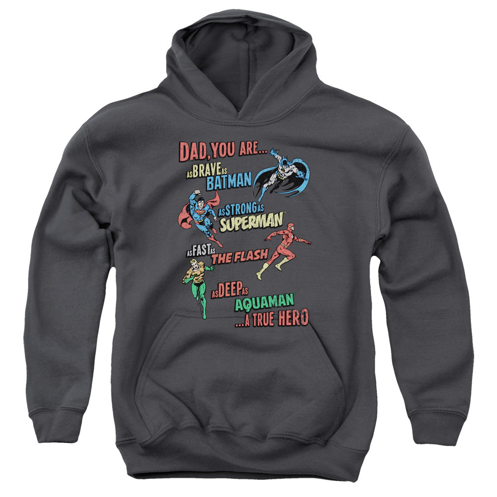 Justice League Dad Hero Kids Youth Hoodie Charcoal Officially Licensed