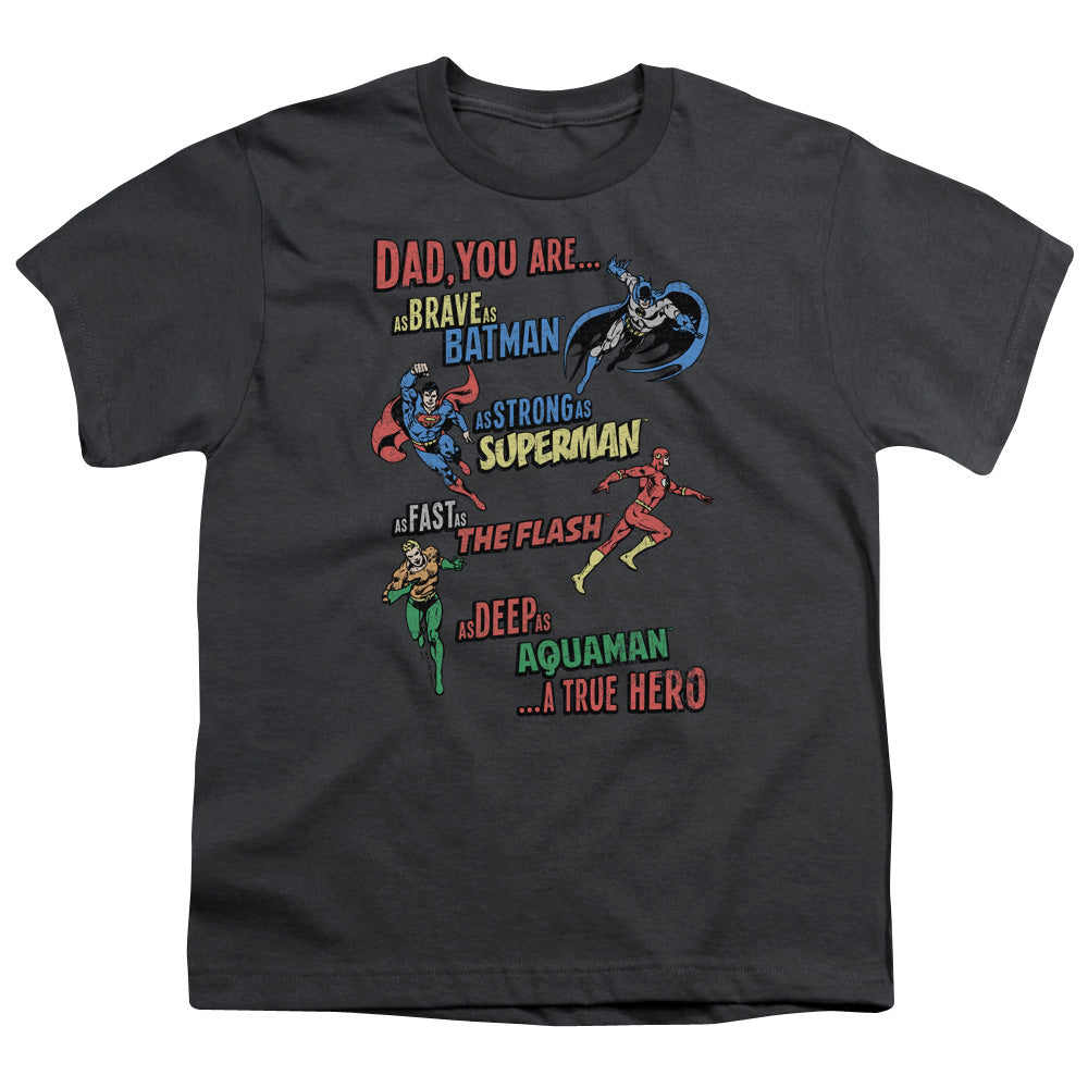 Justice League Dad Hero Kids Youth T Shirt Charcoal Officially Licensed