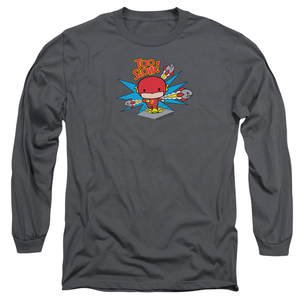 Dc Flash Too Slow Mens Long Sleeve Shirt Charcoal Officially Licensed Officially Licensed