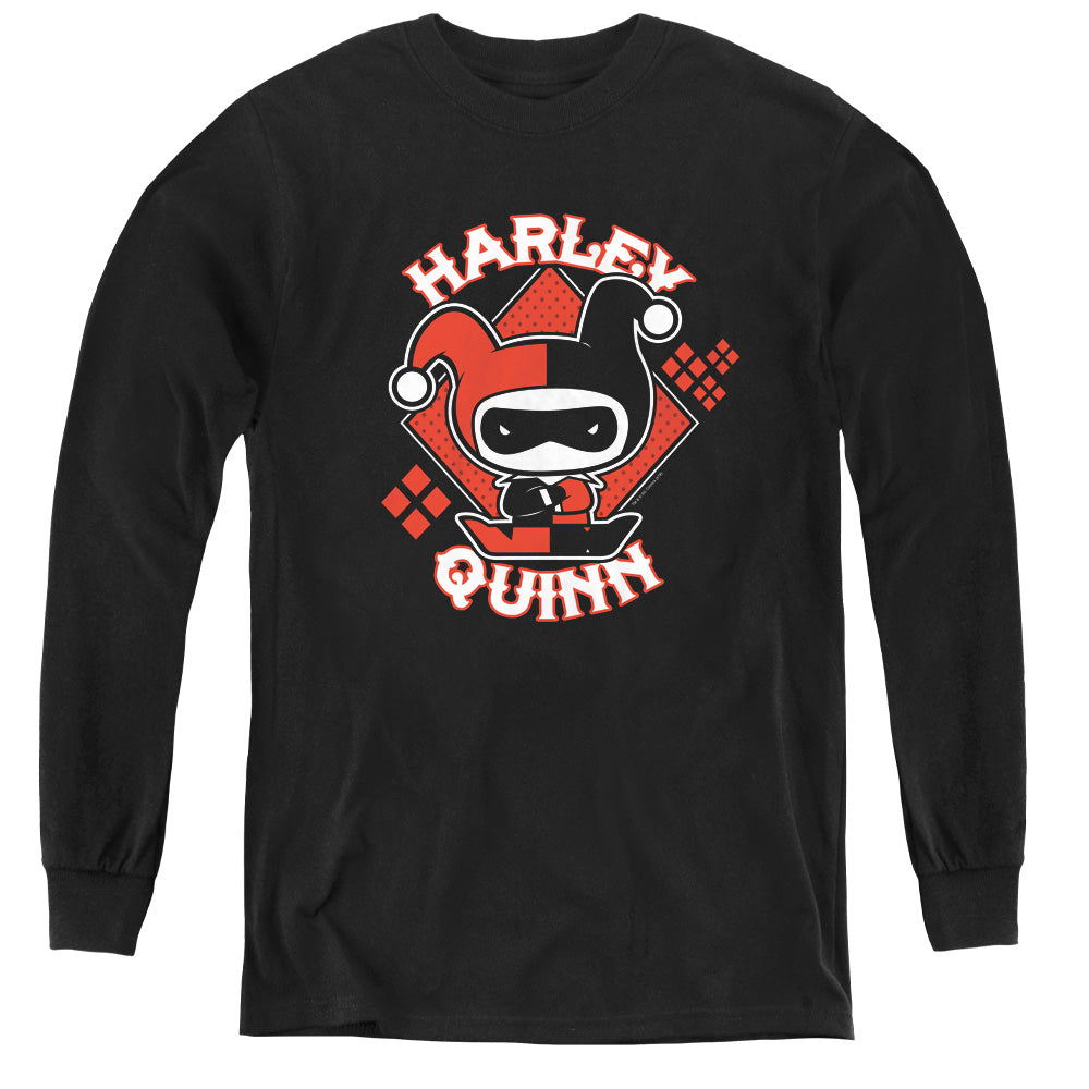 Justice League Harley Chibi Long Sleeve Kids Youth T Shirt Black Officially Licensed