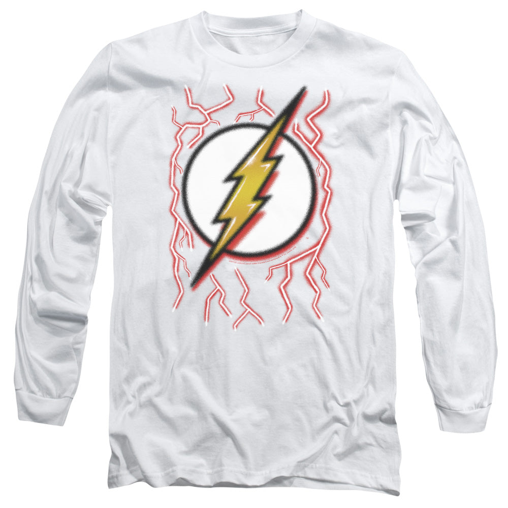 Dc Flash Airbrush Bolt Mens Long Sleeve Shirt White Officially Licensed Officially Licensed