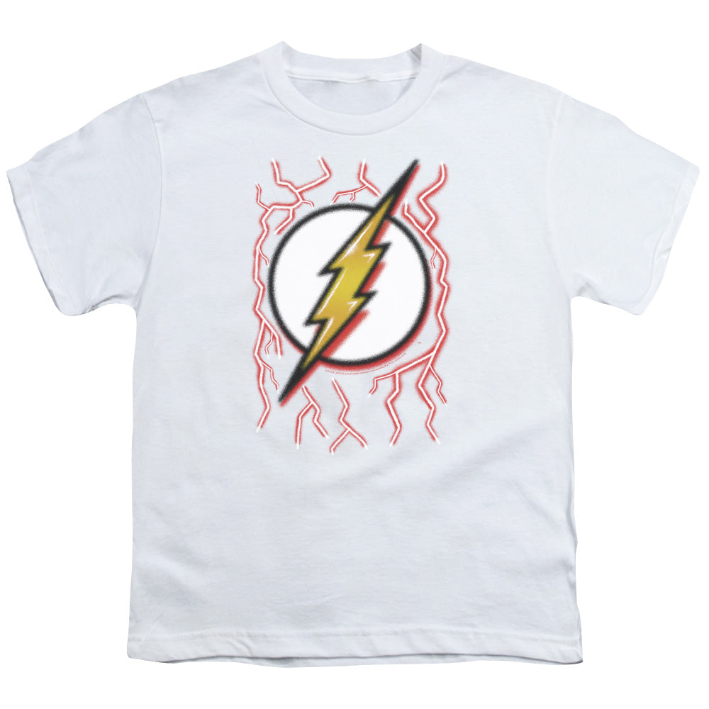 Dc Flash Airbrush Bolt Kids Youth T Shirt White Officially Licensed