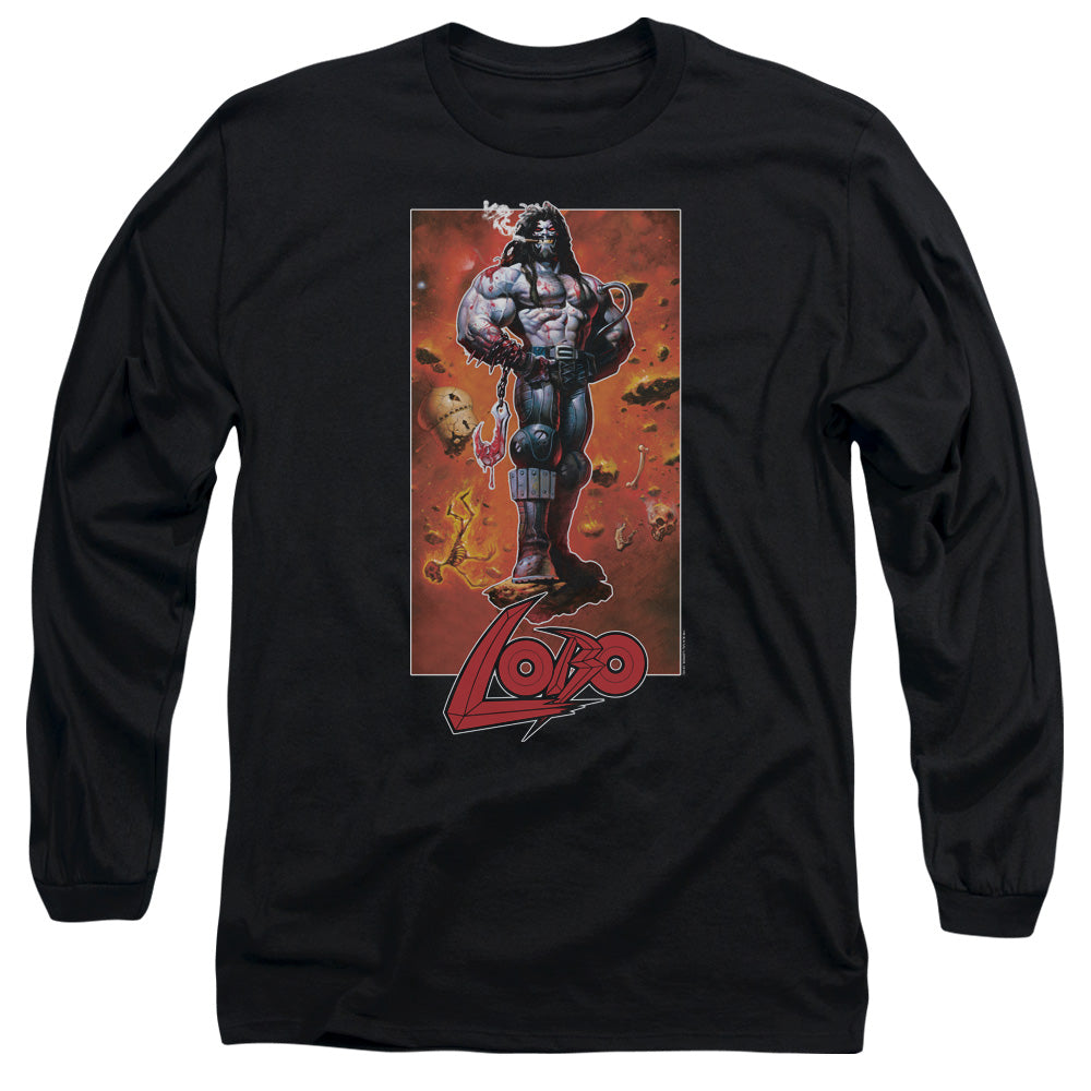 Justice League Lobo Pose Mens Long Sleeve Shirt Black Officially Licensed