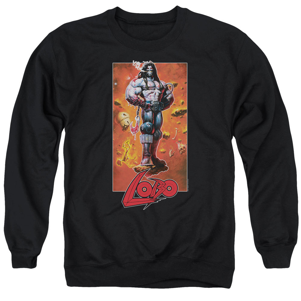 Justice League Lobo Pose Mens Crewneck Sweatshirt Black Officially Licensed
