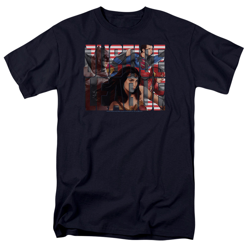 Justice League Movie Rally Mens T Shirt Navy Officially Licensed