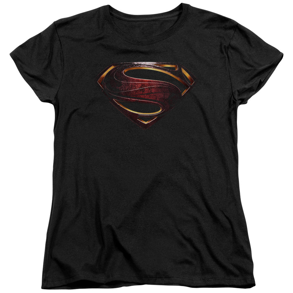 Justice League Movie Superman Logo Womens T Shirt Black Officially Licensed