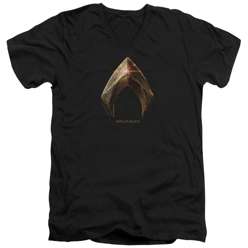 Justice League Movie Aquaman Logo Mens Slim Fit V-Neck T Shirt Black Officially Licensed