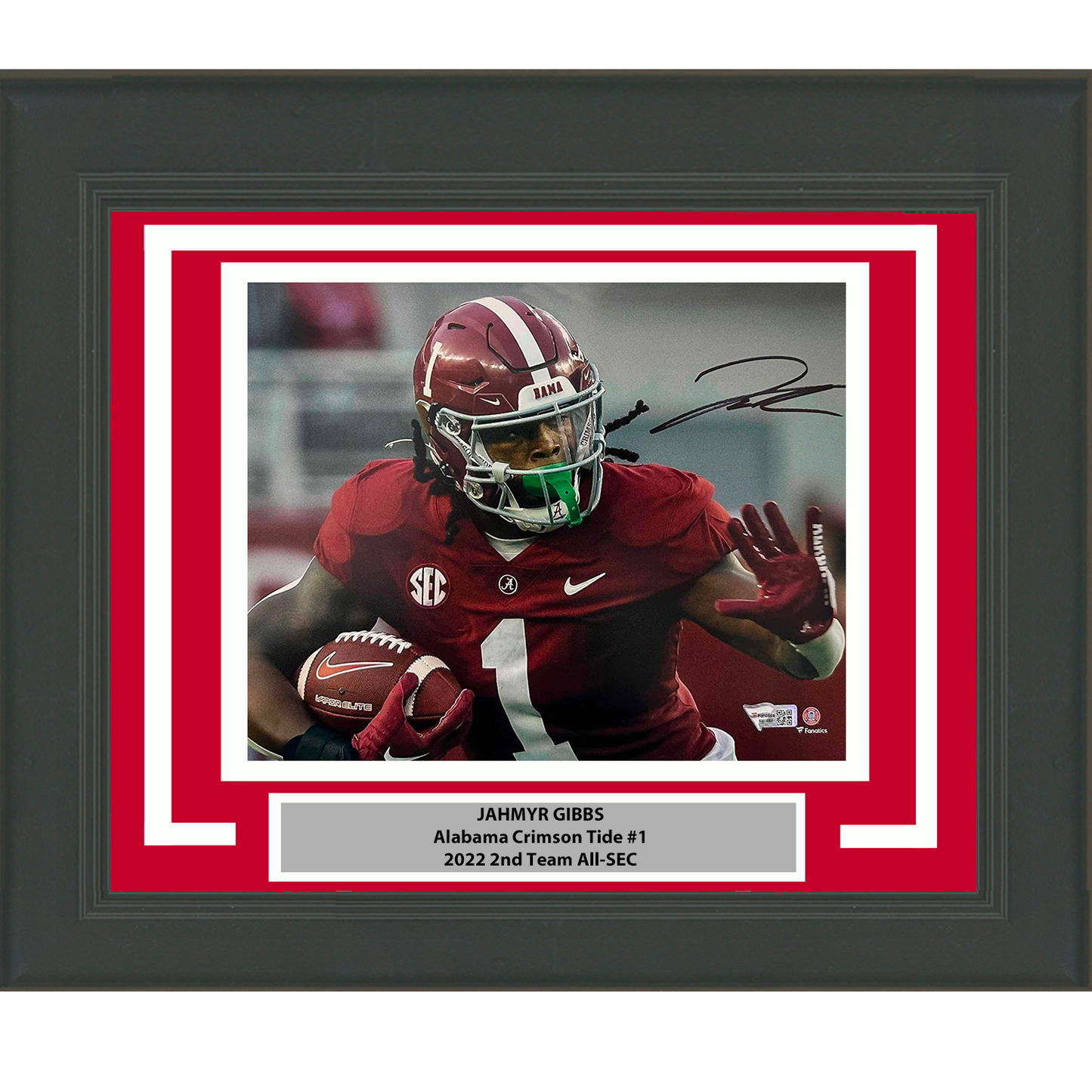Framed Autographed/Signed Jahmyr Gibbs Alabama Crimson Tide 8x10 College Football Photo Fanatics COA