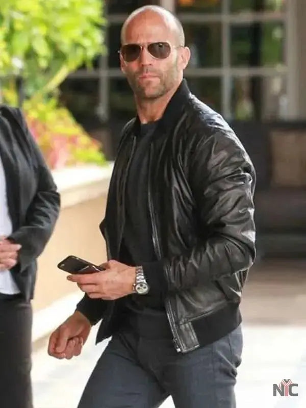Jason Statham Black Bomber Leather Jacket