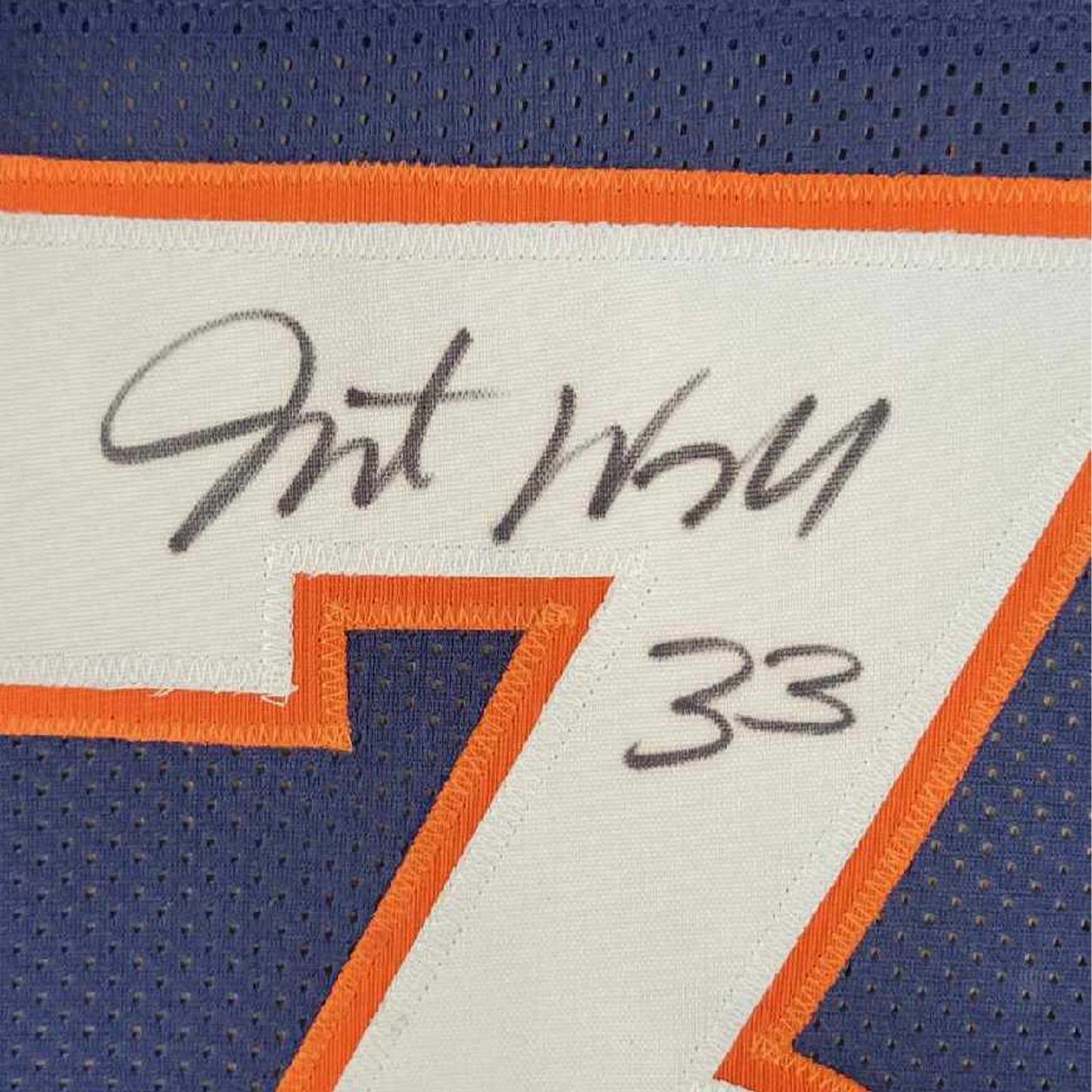 Framed Autographed/Signed Javonte Williams 35x39 Denver Blue Football Jersey Beckett BAS COA