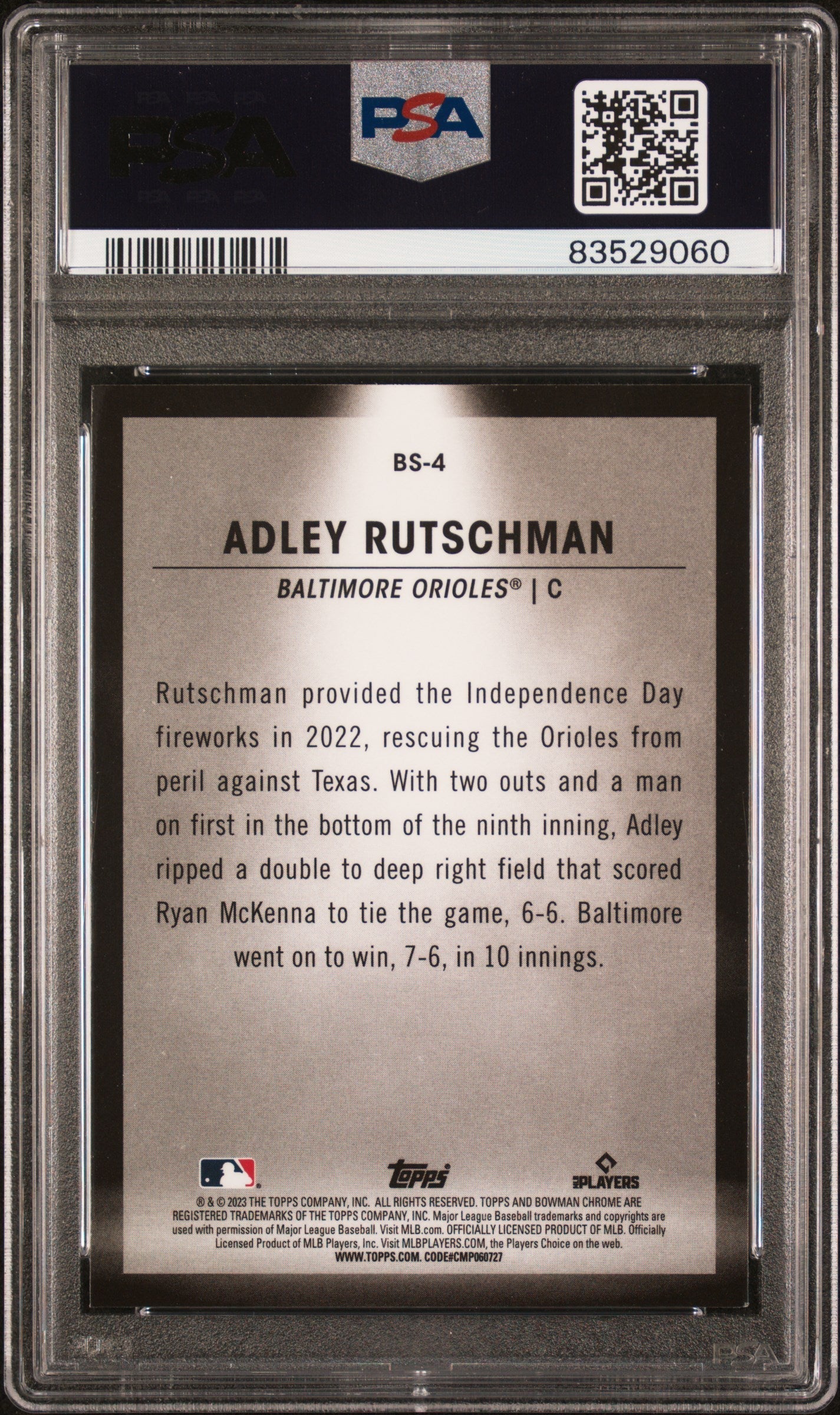 Graded 2023 Topps Bowman Adley Rutschman #BS4 Spotlights Rookie RC Baseball Card PSA 10 Gem Mint