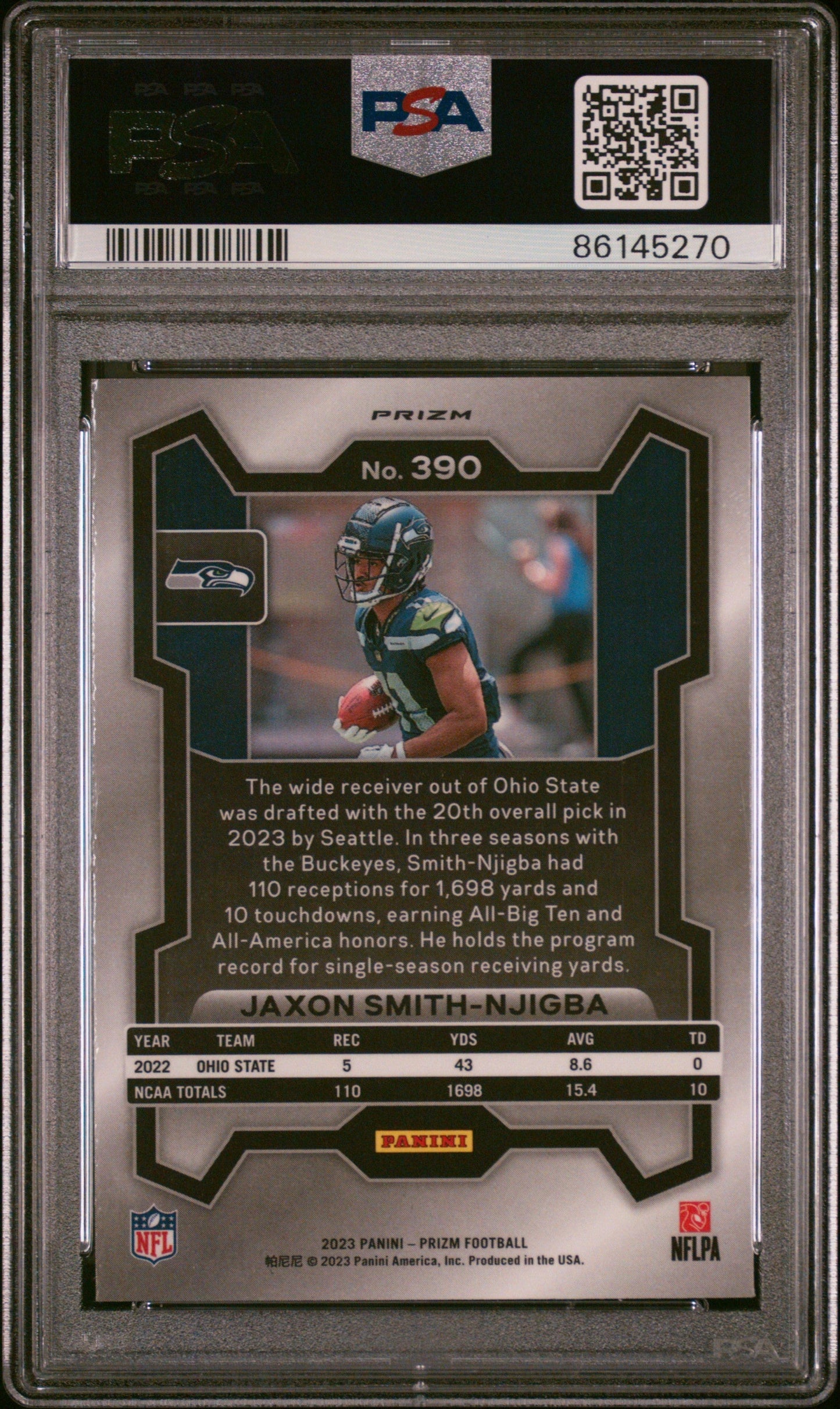 Graded 2023 Panini Prizm Jaxon Smith-Njigba #390 Lazer Rookie RC Football Card PSA 10 Gem Mint
