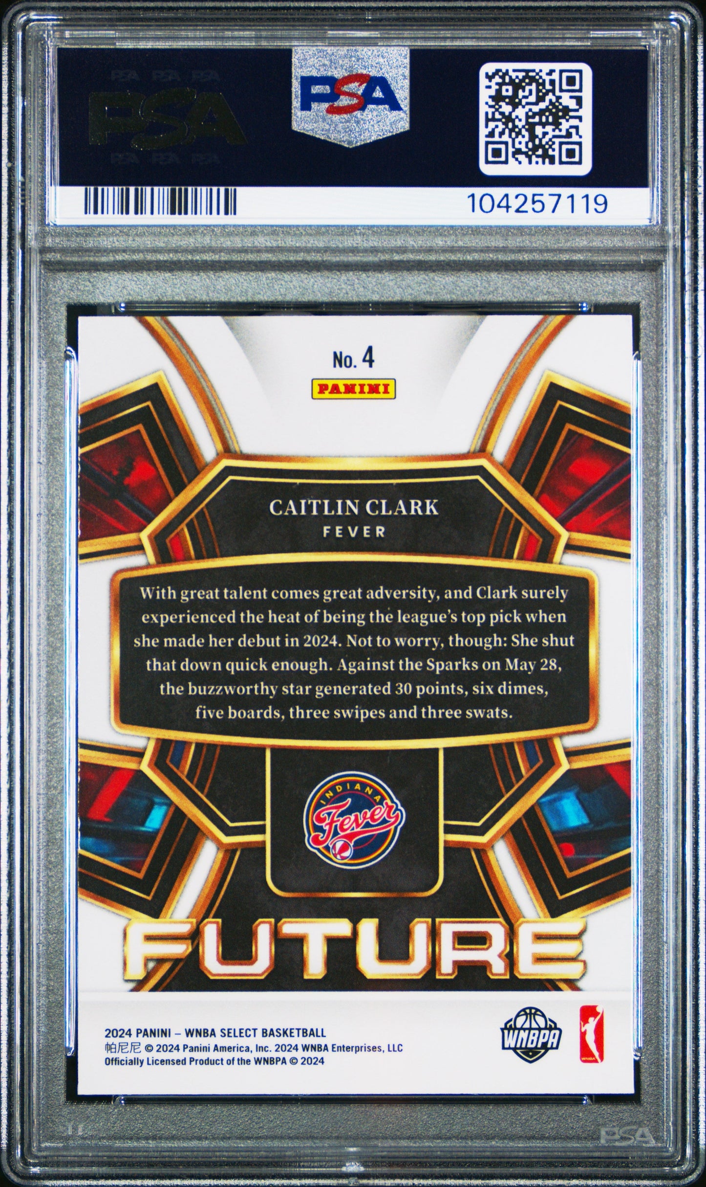 Graded 2024 Panini Select Caitlin Clark #4 Future Rookie RC Basketball Card PSA 10 Gem Mint